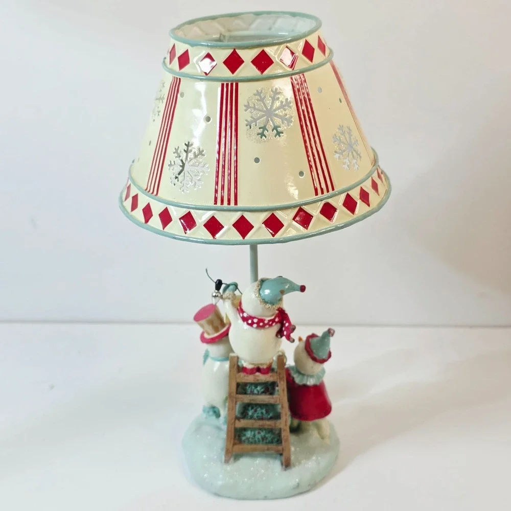 Snowmen Wrapping Lights Christmas Tealight Holder Lamp and Shade 2 pc 9.5